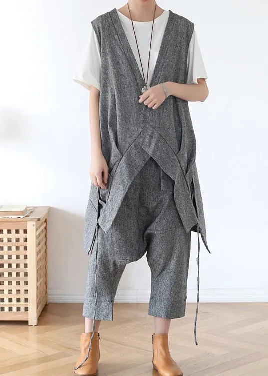 2021 Summer Grey Asymmetrical Cotton sleeveless Cardigans