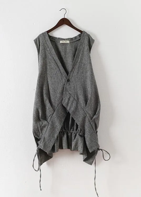 2021 Summer Grey Asymmetrical Cotton sleeveless Cardigans