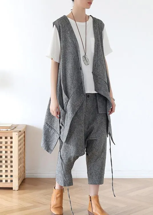 2021 Summer Grey Asymmetrical Cotton sleeveless Cardigans