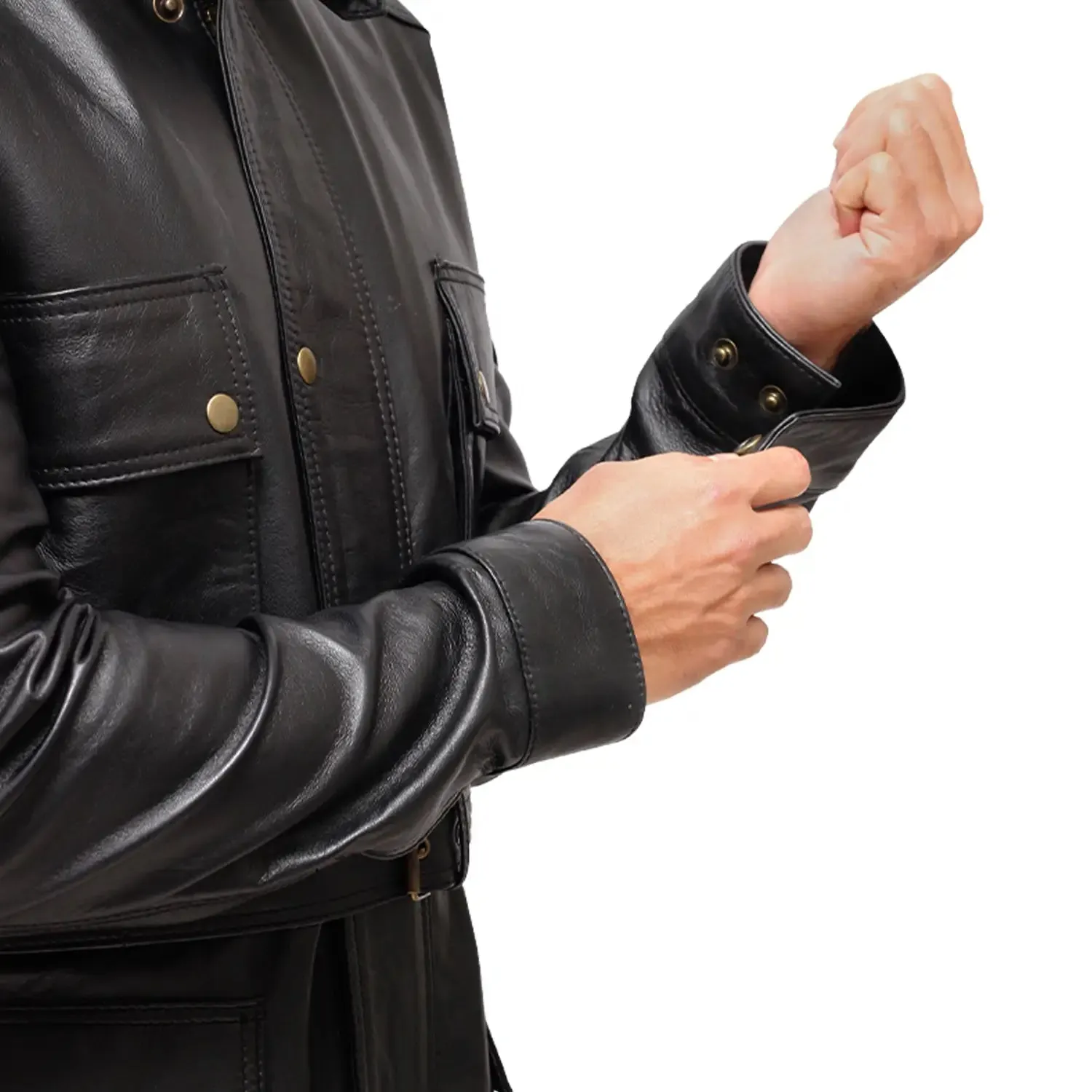 3/4 Length Black Leather Jacket Coat for men