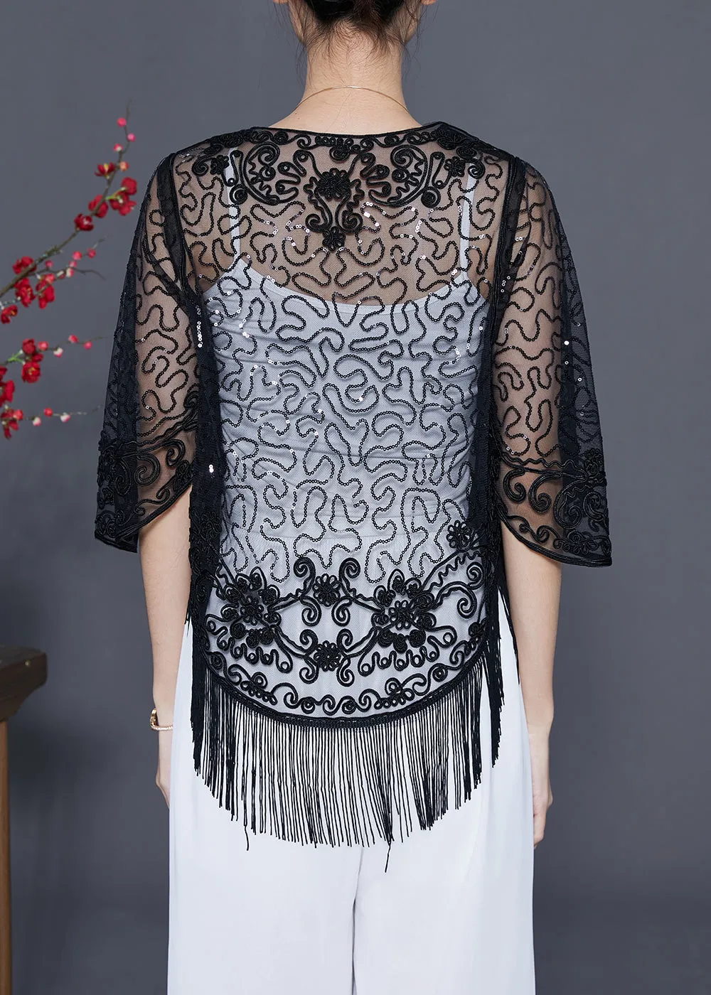 Beautiful Black Embroideried Tulle Cardigans Summer LY5546