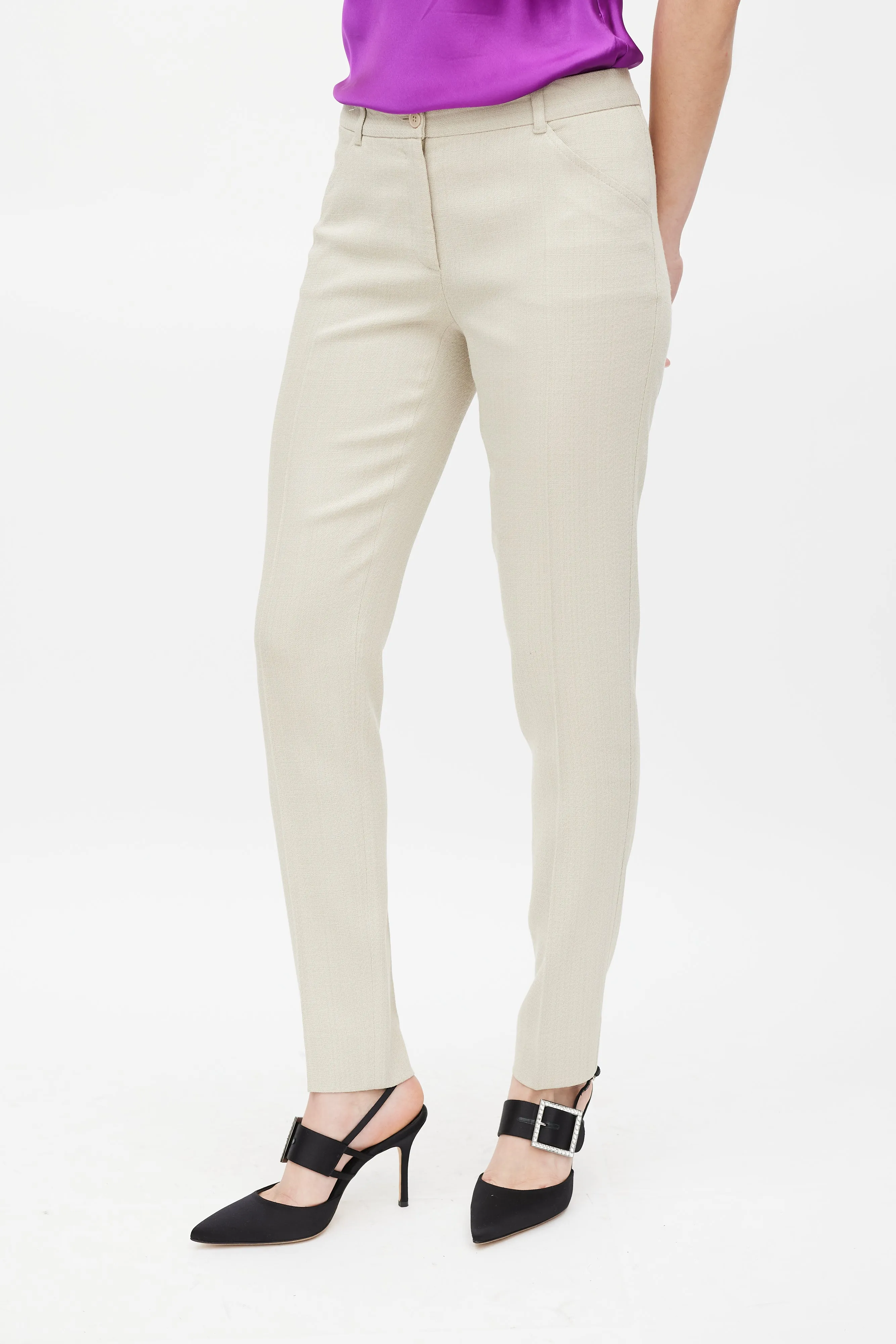 Beige Slim Leg Trouser