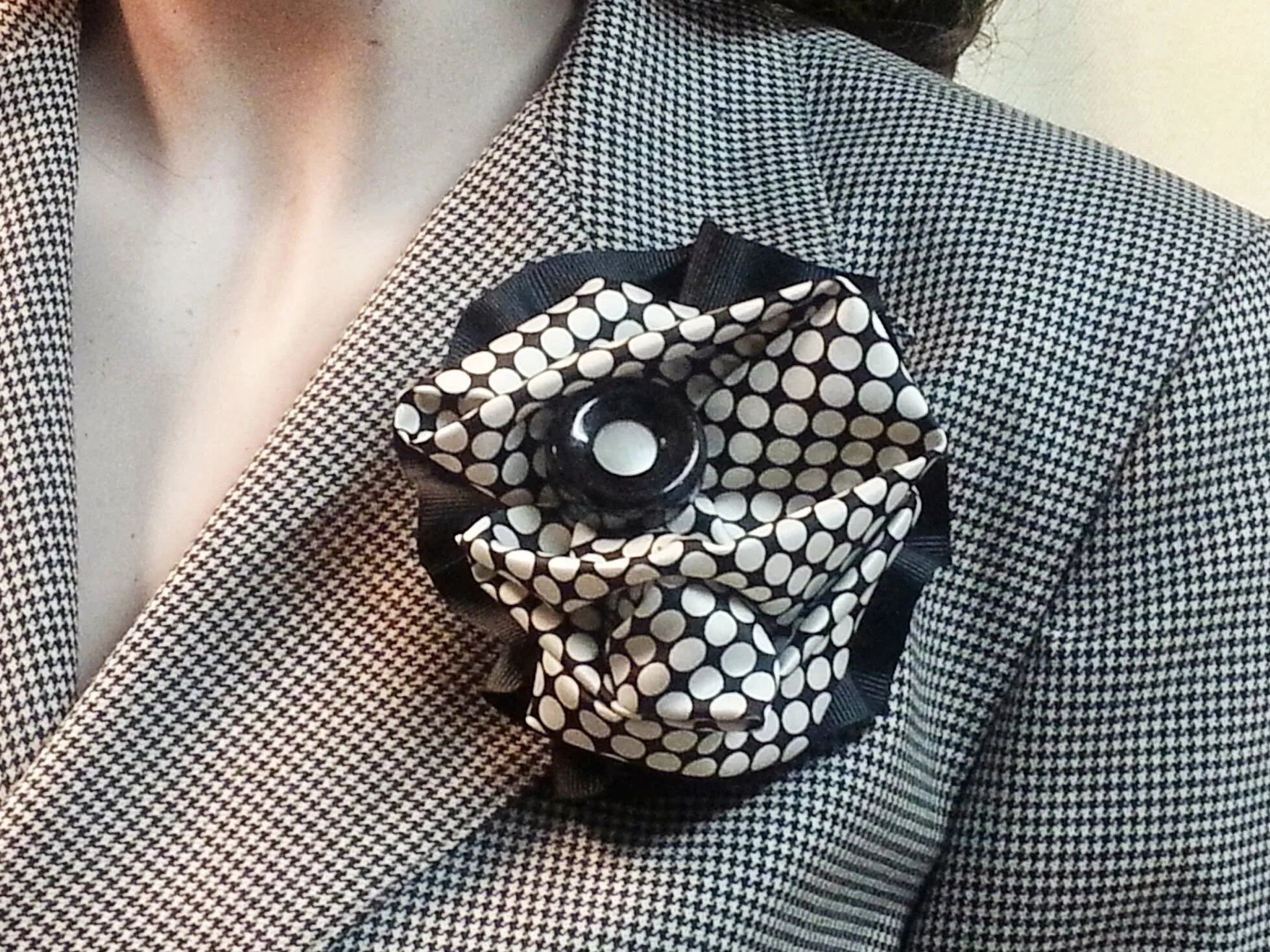 Black and white checked broach