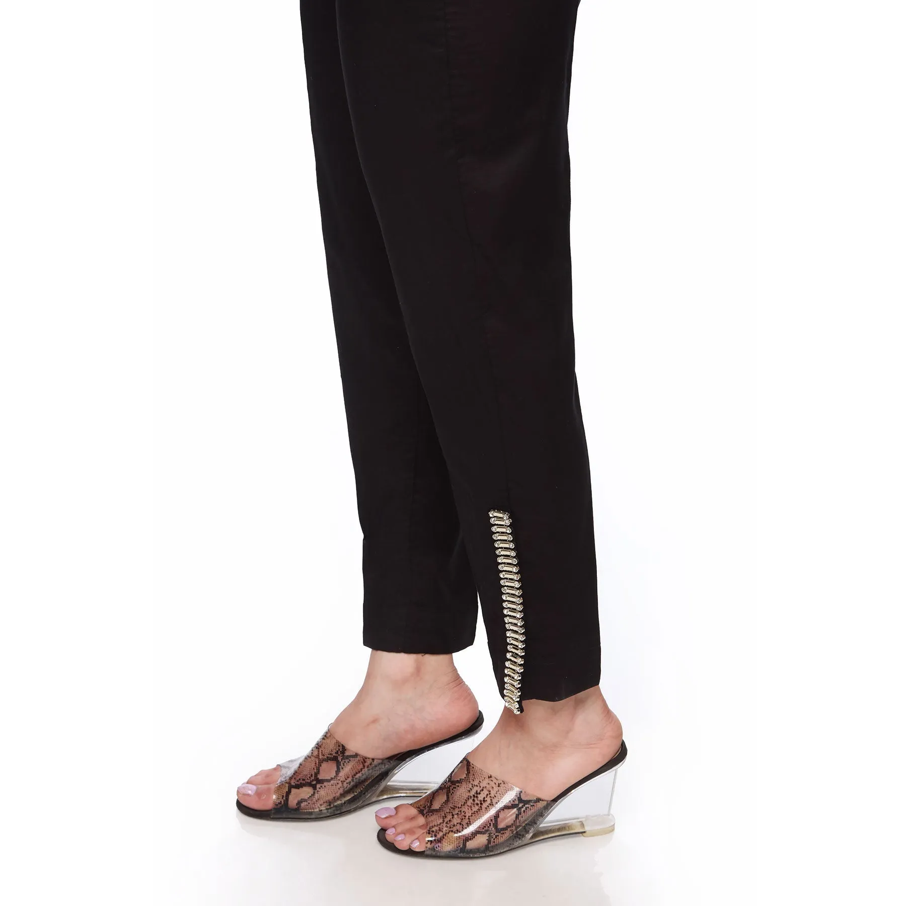 Black Color Slim Fit Embellsihed Trousers PS2554