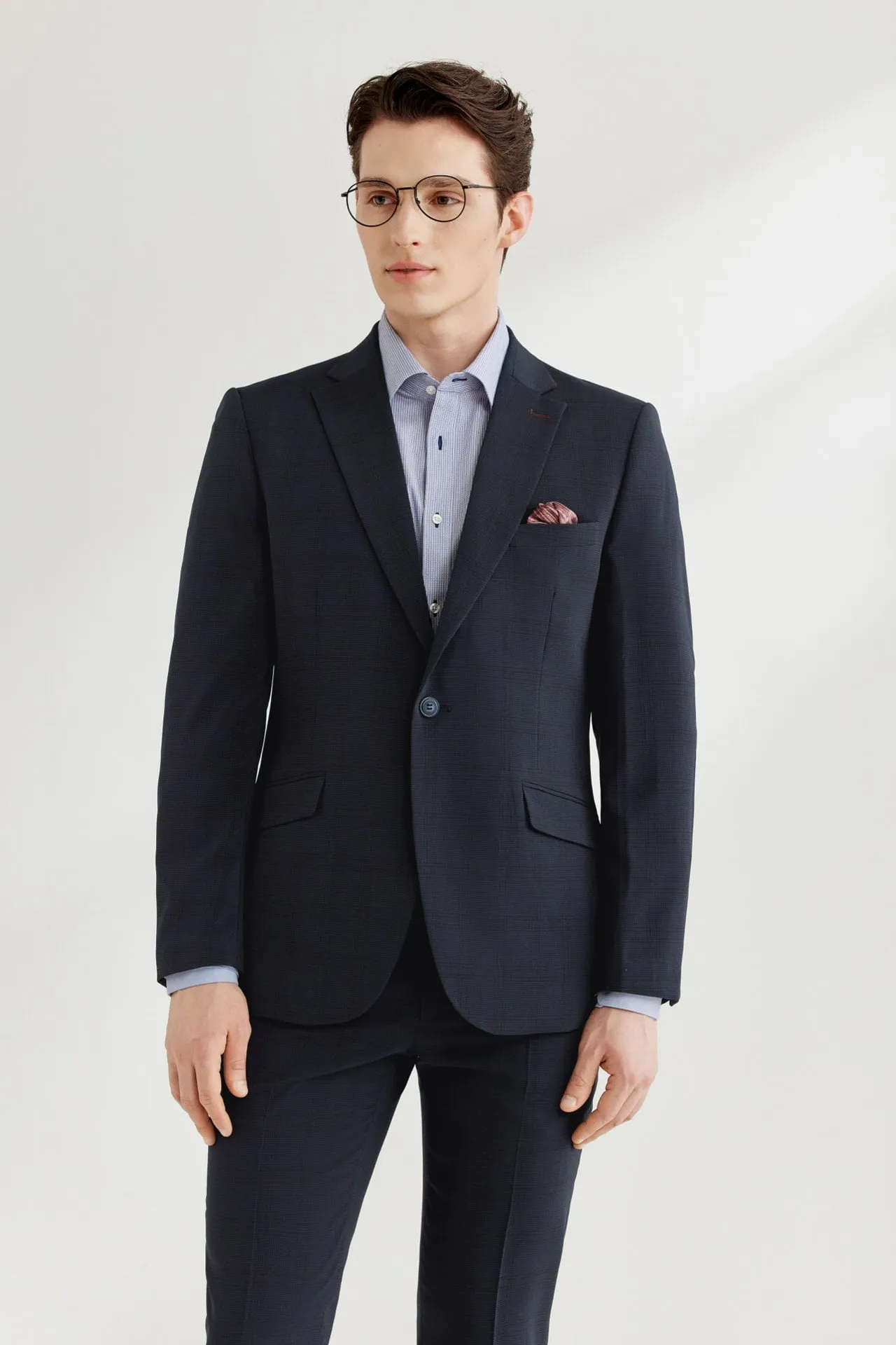 Blended Stretch Pin Check Suit in Slim Fit