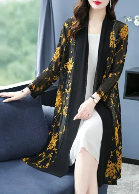 Bohemian Yellow V Neck Print Long Ice Size Chiffon Cardigans Summer