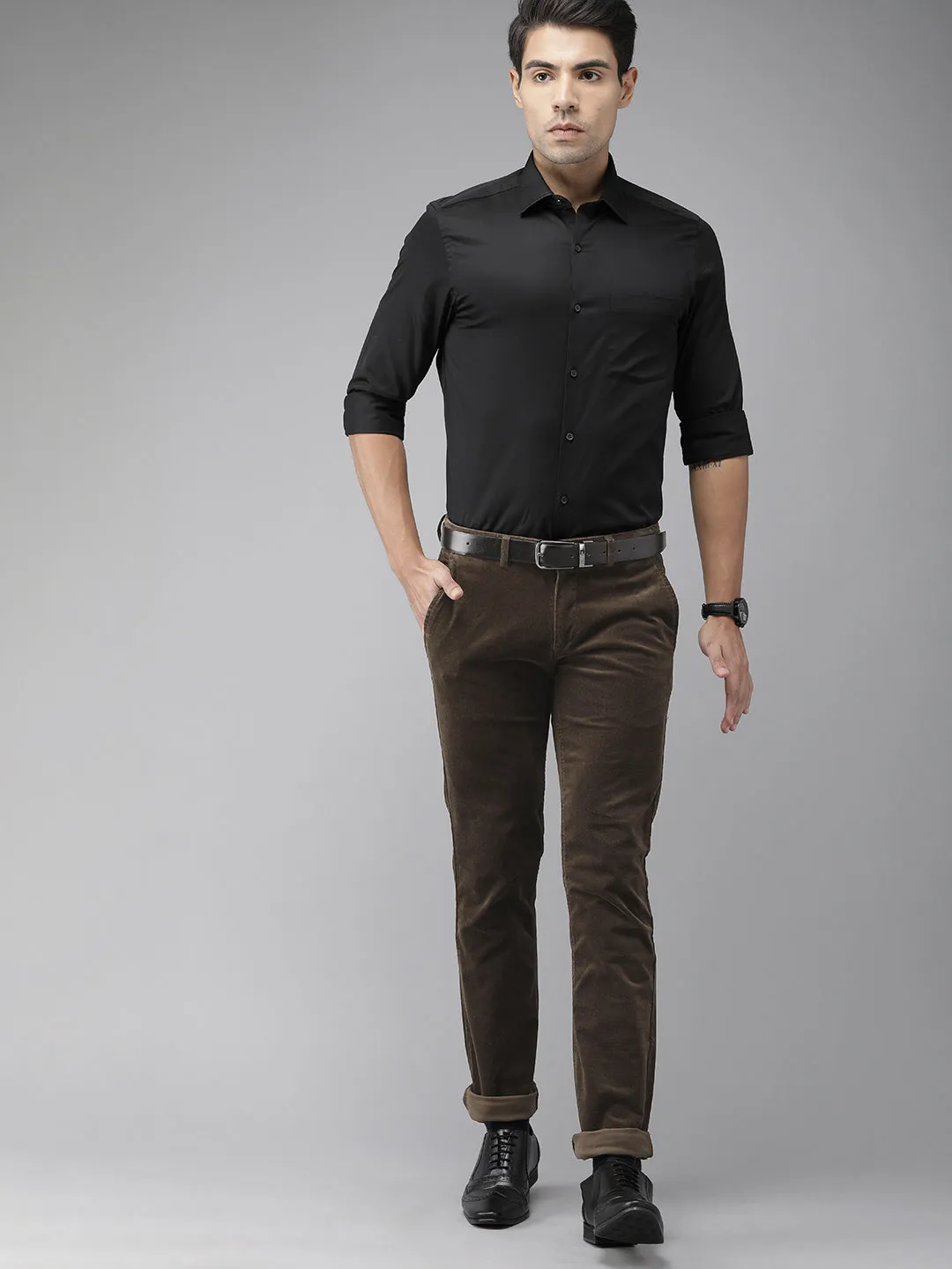 Brown Solid Ultra Slim Fit Trouser