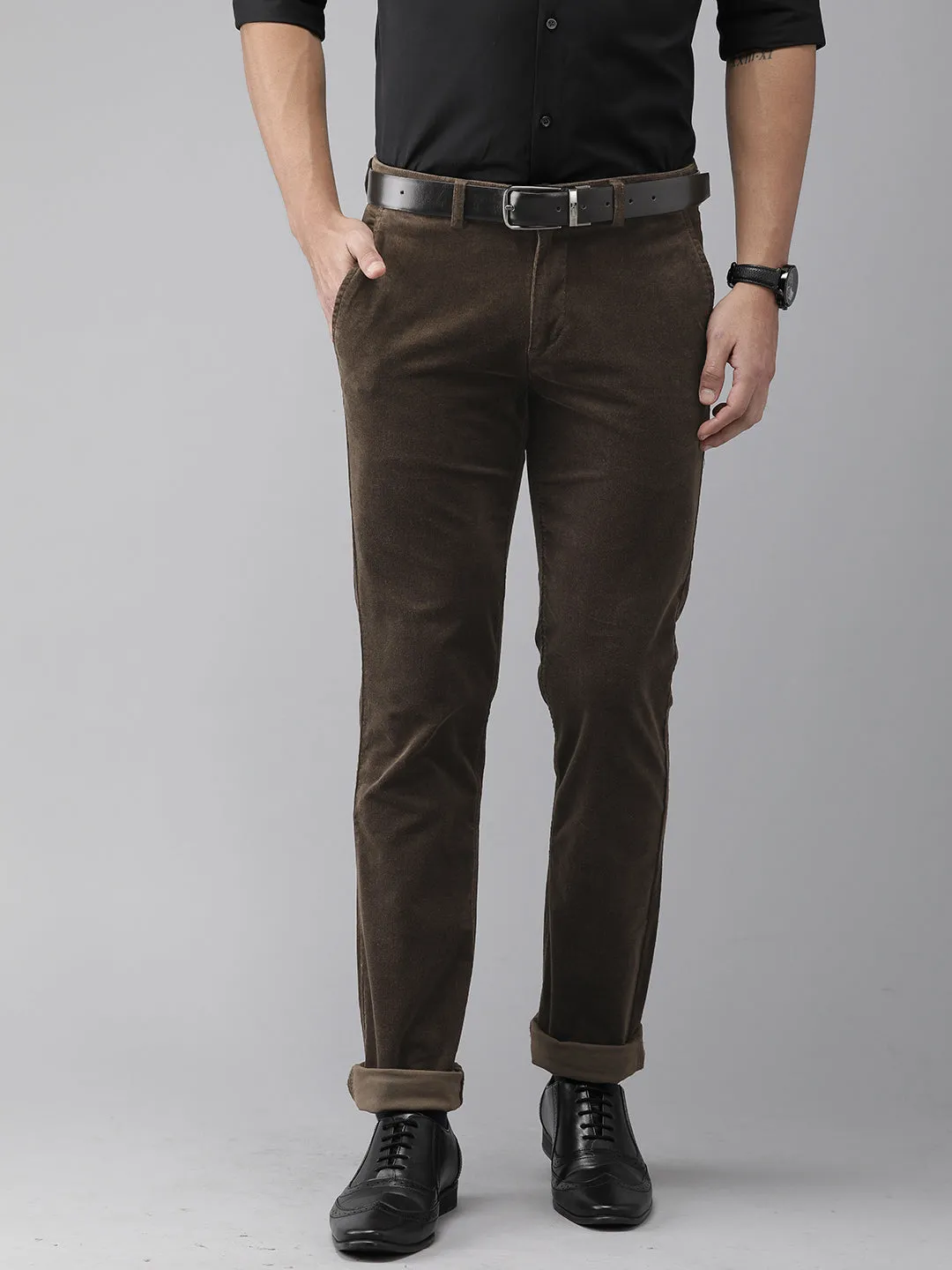 Brown Solid Ultra Slim Fit Trouser