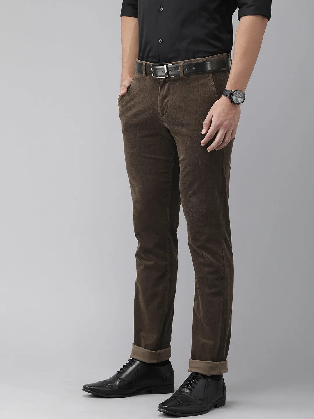 Brown Solid Ultra Slim Fit Trouser