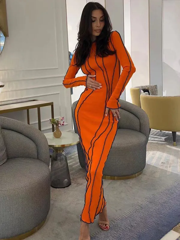 Chic Bodycon Long Sleeve Midi Dress