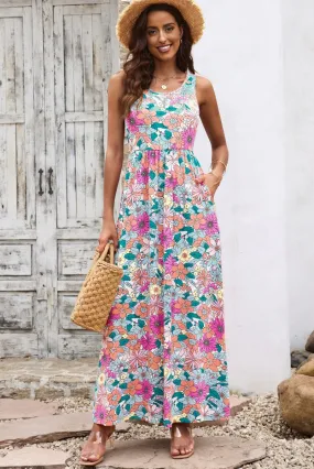 Chic Pink Floral Maxi Dress with Pockets