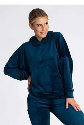 Chic Velour Hooded Sweatshirt with Practical Kangaroo Pocket