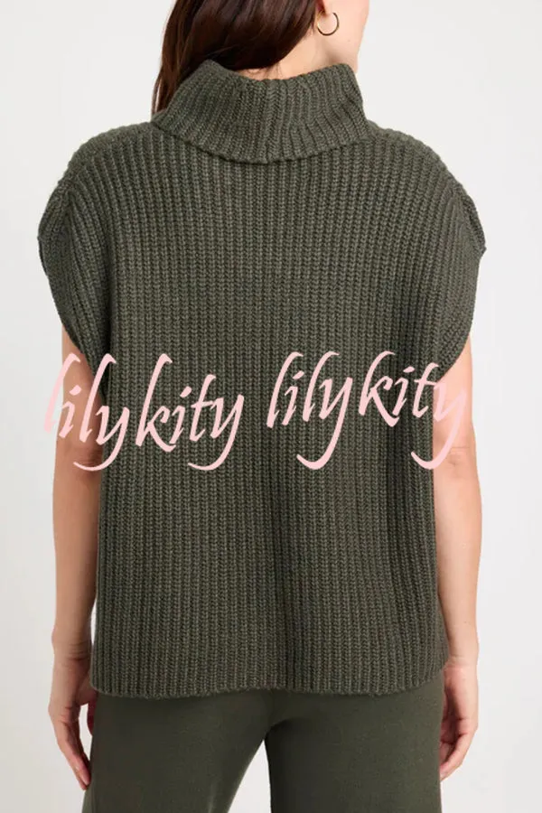 Comfortable and Luxe Knit TurtleNeck Cap Sleeves Lightweight Sweater