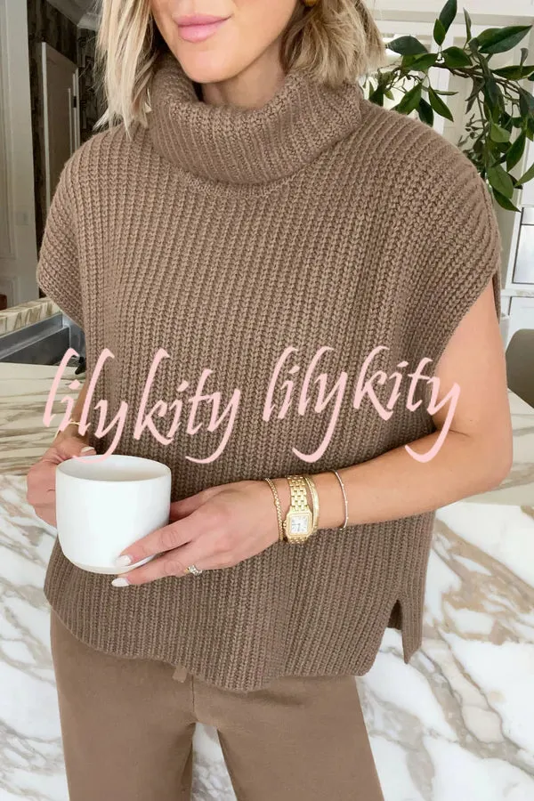 Comfortable and Luxe Knit TurtleNeck Cap Sleeves Lightweight Sweater