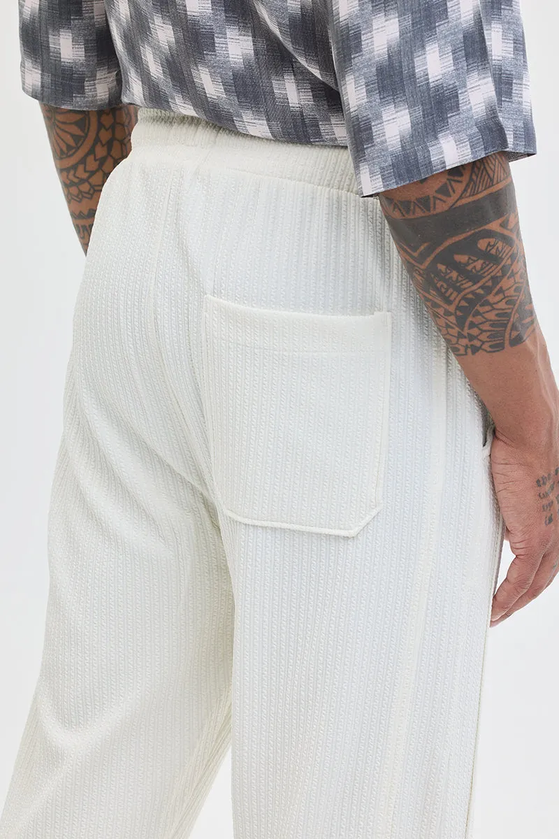 Cream Textured Slim Fit Trousers