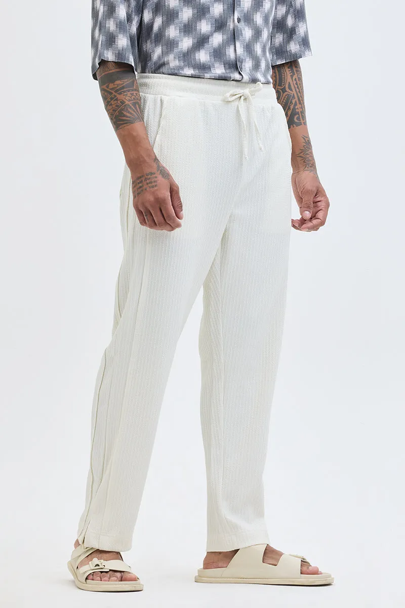 Cream Textured Slim Fit Trousers