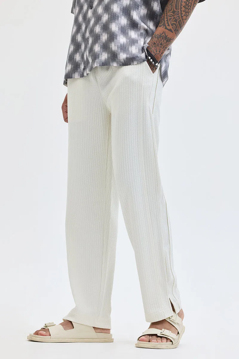 Cream Textured Slim Fit Trousers