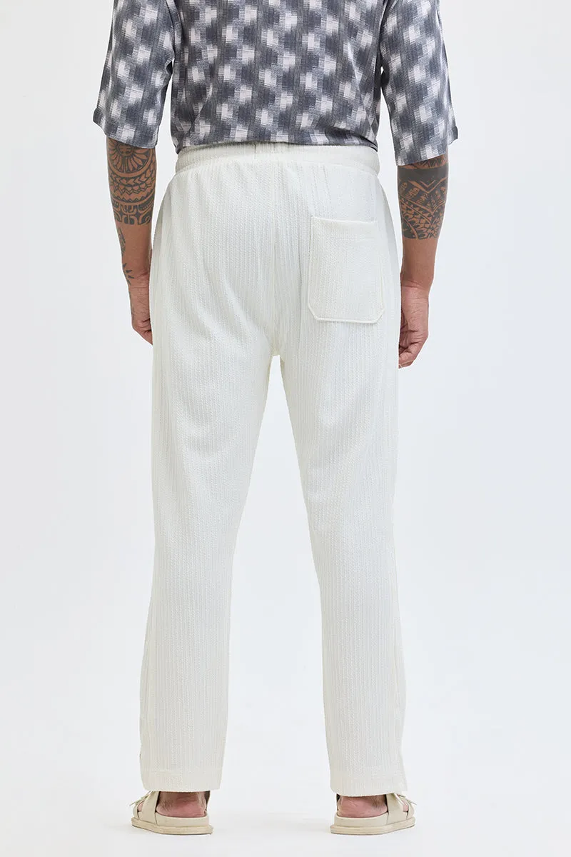 Cream Textured Slim Fit Trousers