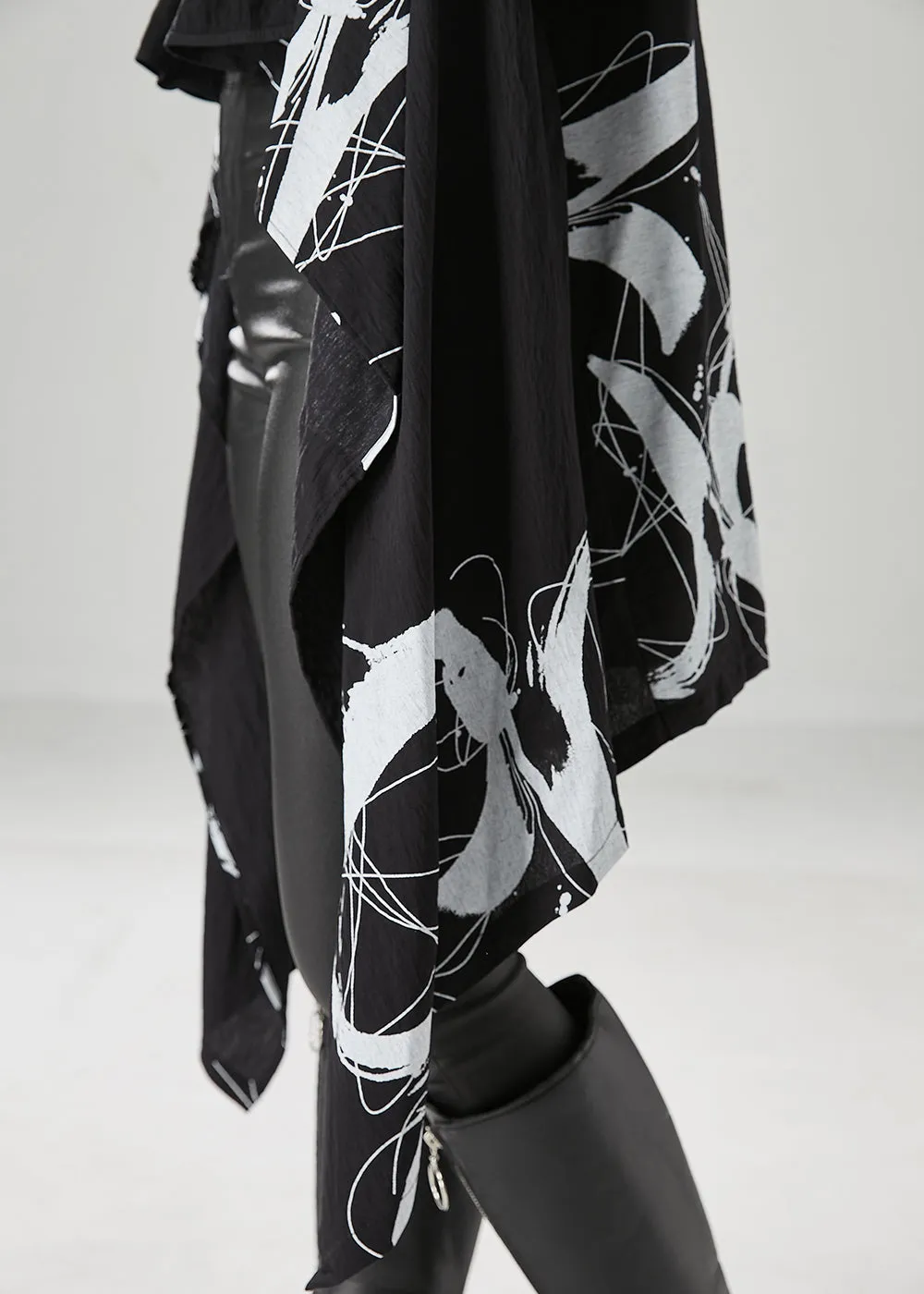 DIY Black Asymmetrical Print Cotton Cardigans Fall ML2437