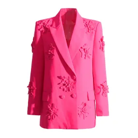 Double Breasted Blazer with 3D Flowers