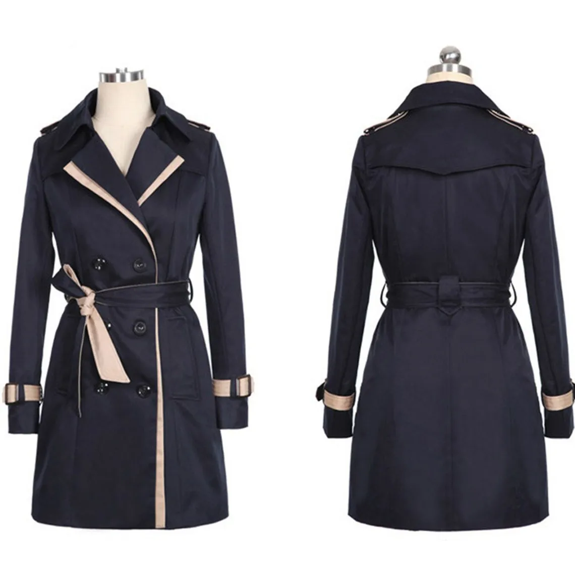 Double Breasted Button Style Casual Trench Coat