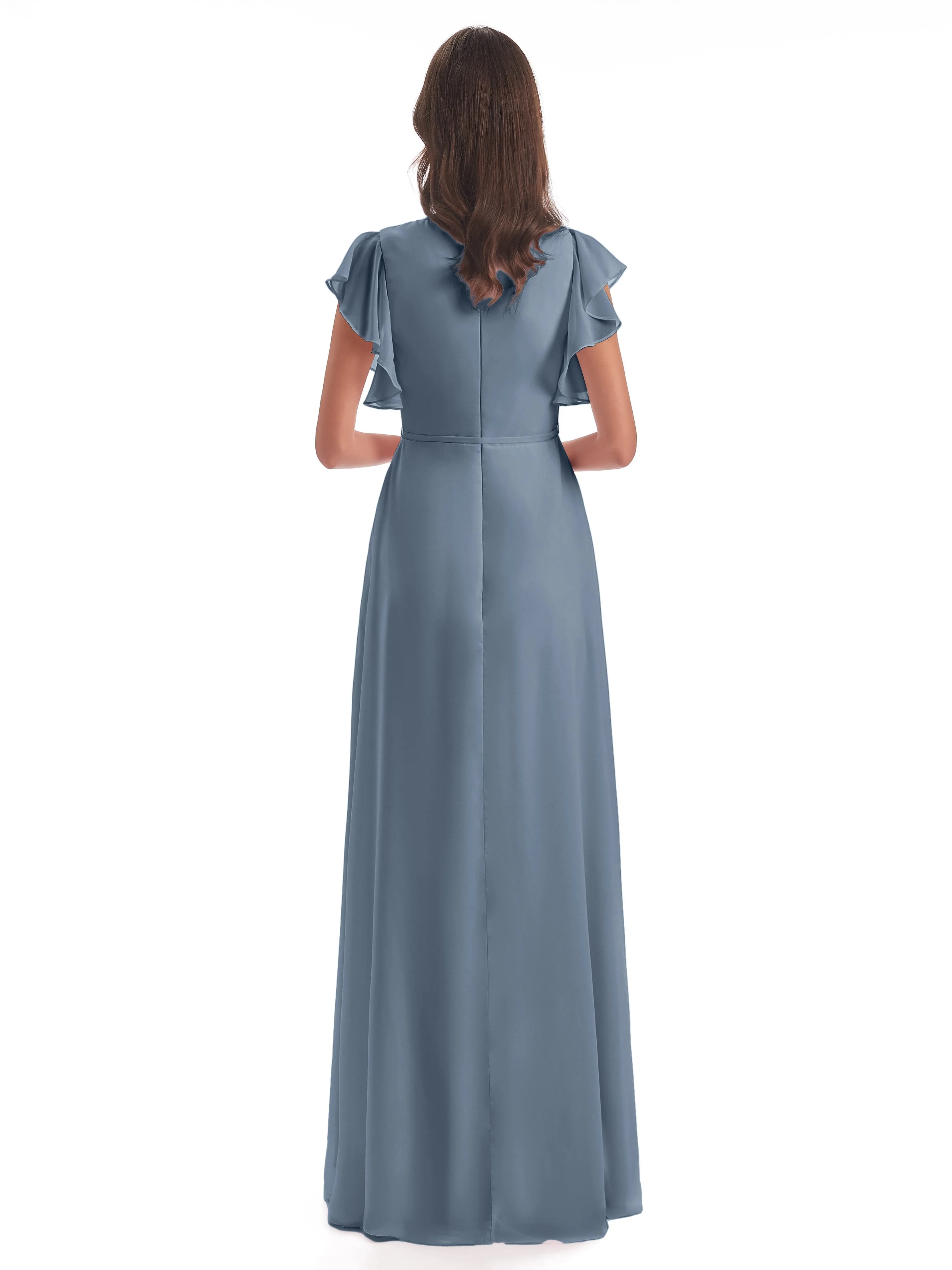 Dusky Blue Bridesmaid Dress Hope Charming V Neck Long Chiffon Bridesmaid Dresses