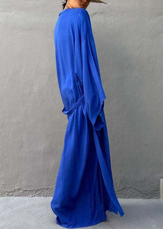 Elegant Blue Tie Waist Solid Maxi Holiday Cardigans Summer