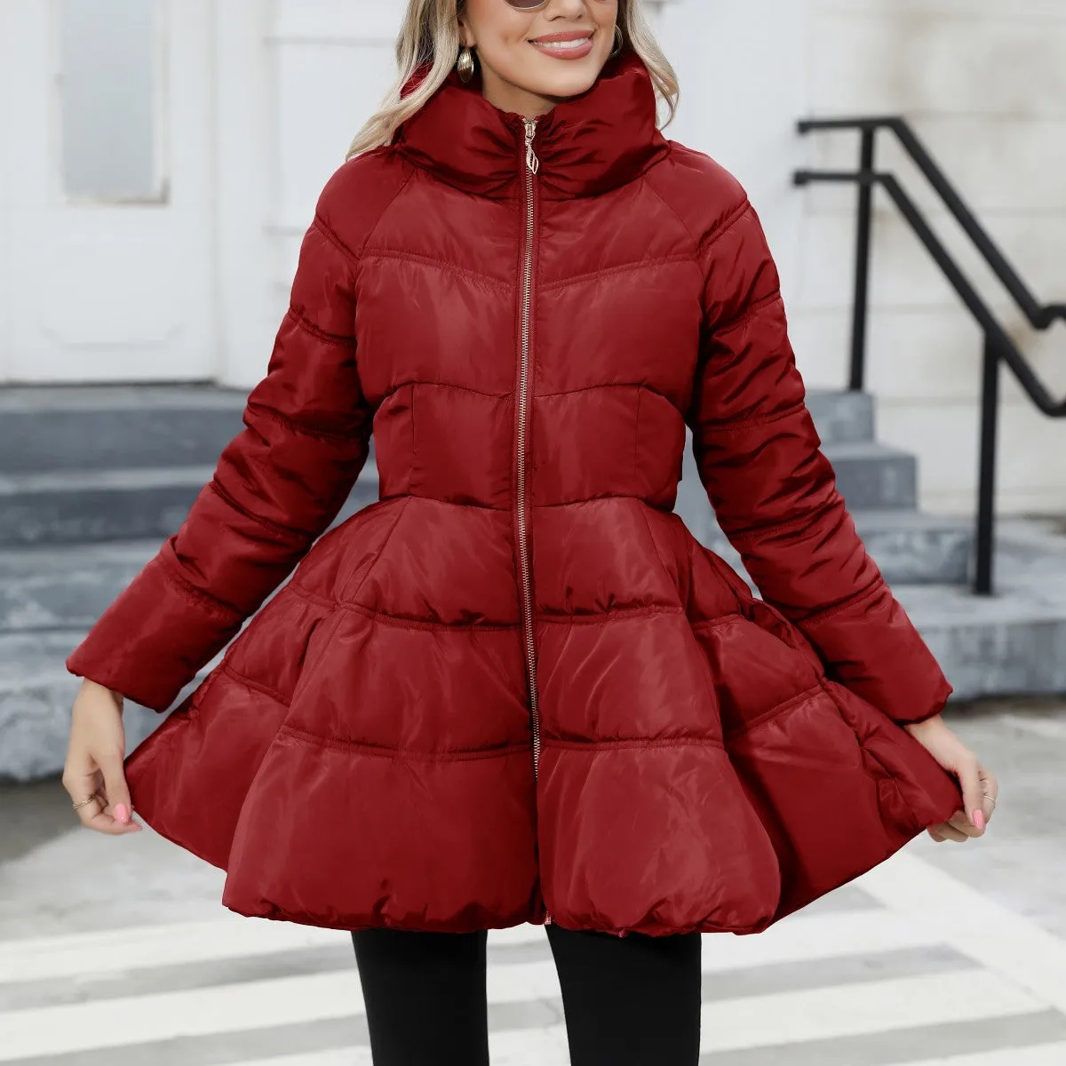 Elegant Peacock Design Luxury Winter Jacket - Premium Polyester, Fashionable & Cozy"