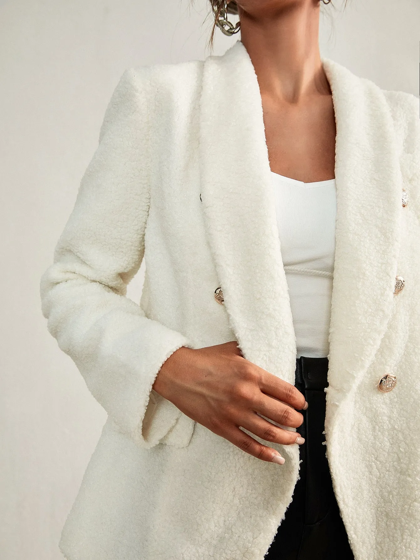 Elegant Plain Button Front Long Sleeve Shawl Collar Regular Women Blazer