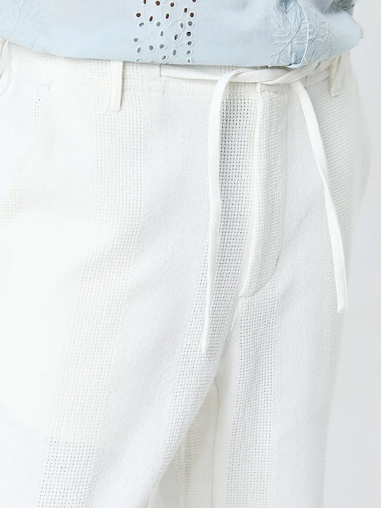 ETA White Textured Mid-Rise Relaxed-Fit Cotton Pants