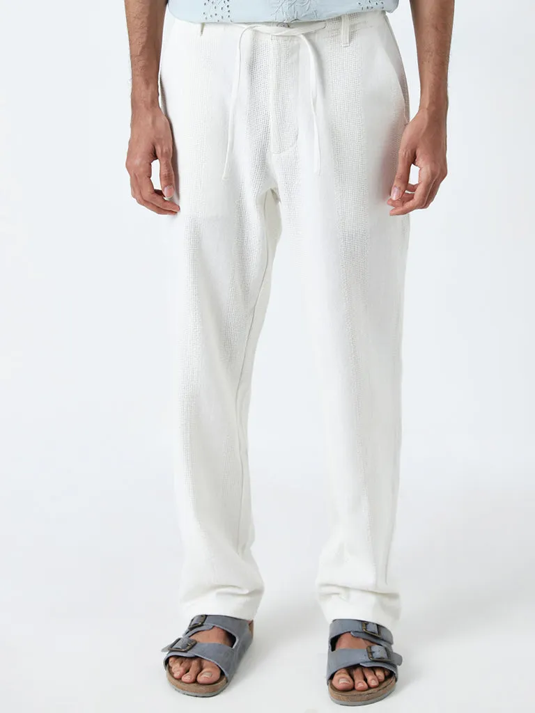 ETA White Textured Mid-Rise Relaxed-Fit Cotton Pants