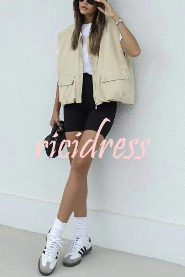 Fashionable Loose Sleeveless Pocket Casual Vest