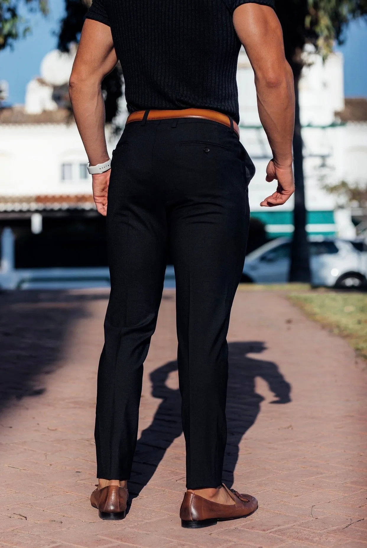 Father Sons Slim Formal Black Stretch Trousers - FST001