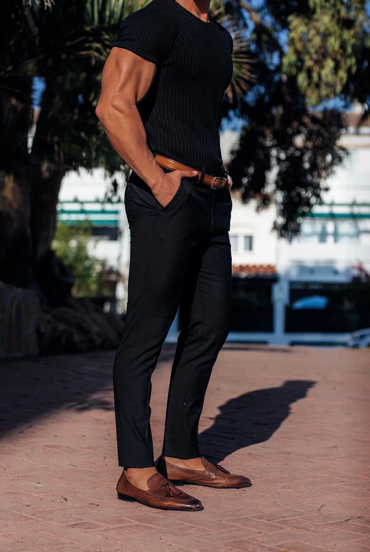 Father Sons Slim Formal Black Stretch Trousers - FST001