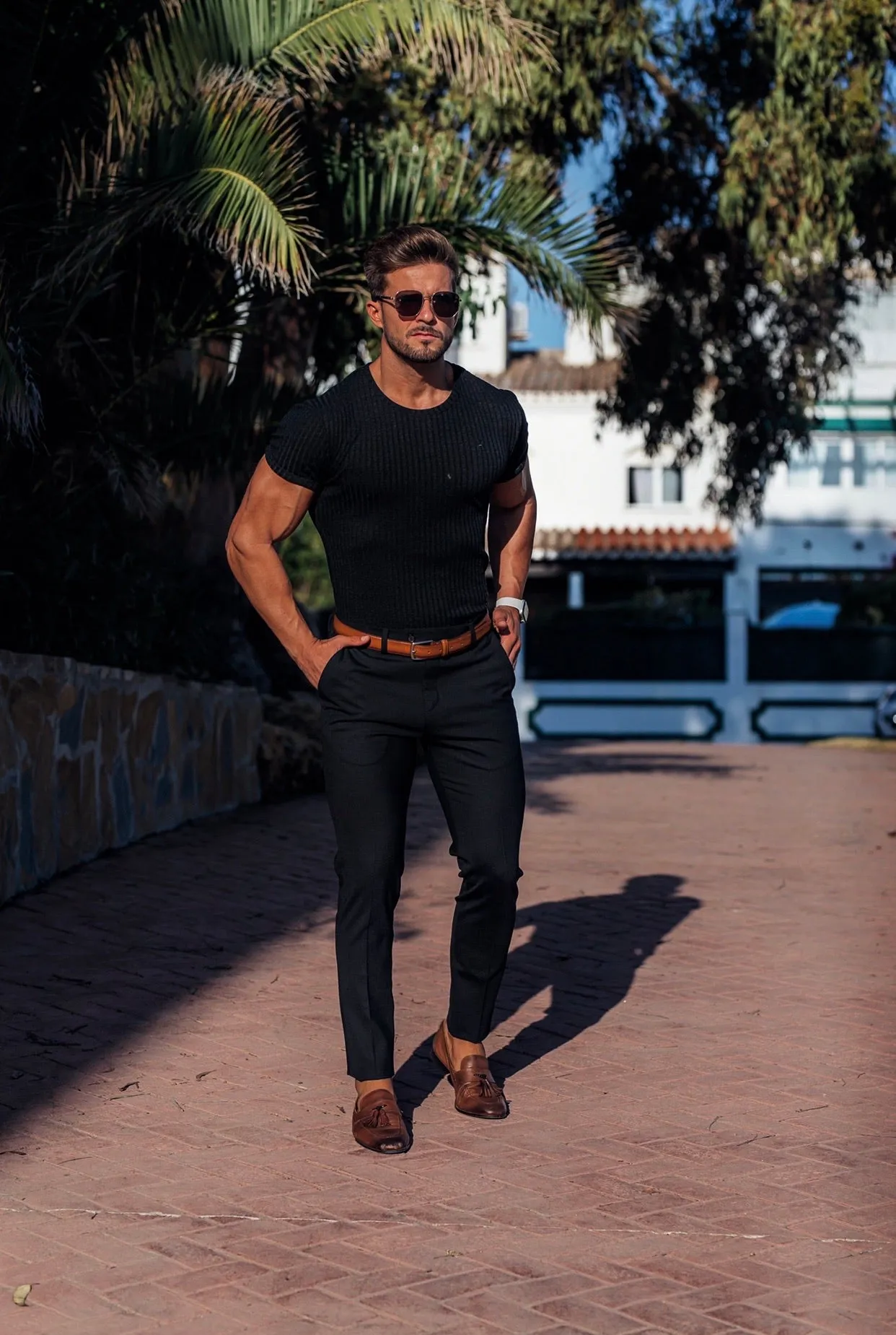 Father Sons Slim Formal Black Stretch Trousers - FST001