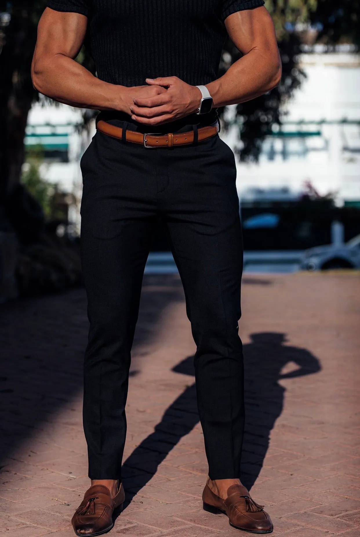 Father Sons Slim Formal Black Stretch Trousers - FST001