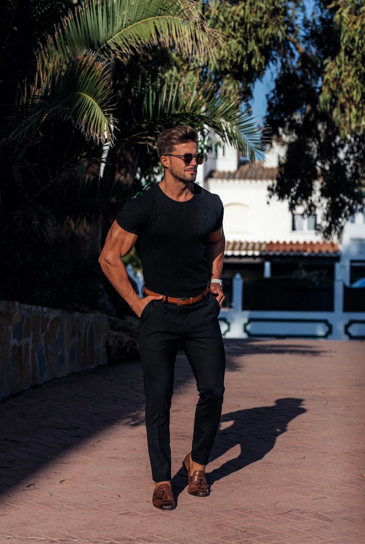 Father Sons Slim Formal Black Stretch Trousers - FST001