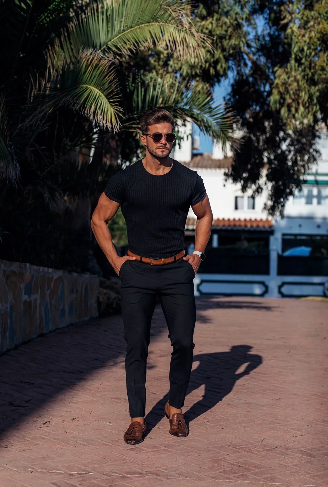 Father Sons Slim Formal Black Stretch Trousers - FST001