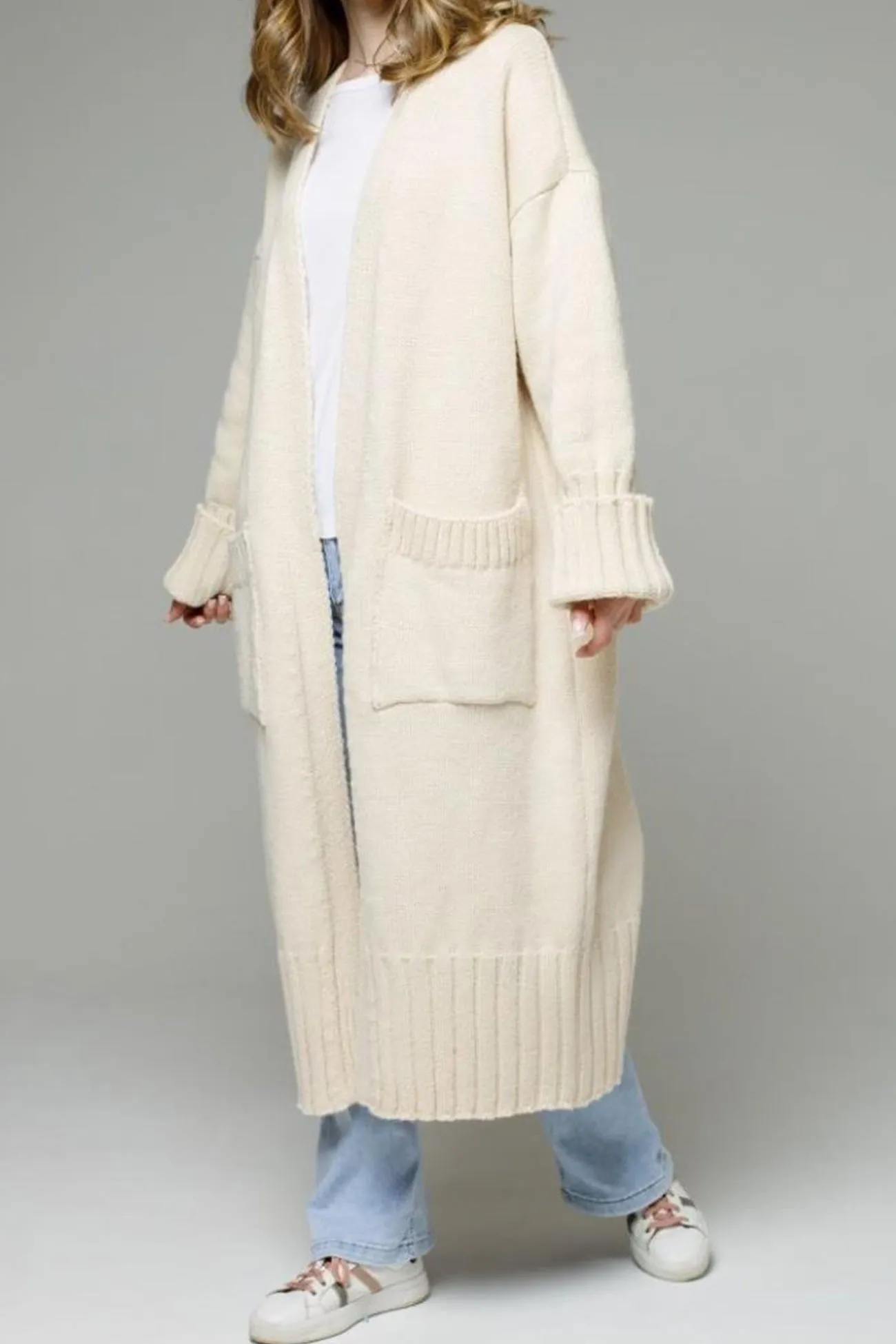 Front Pocketed Long Cardigan