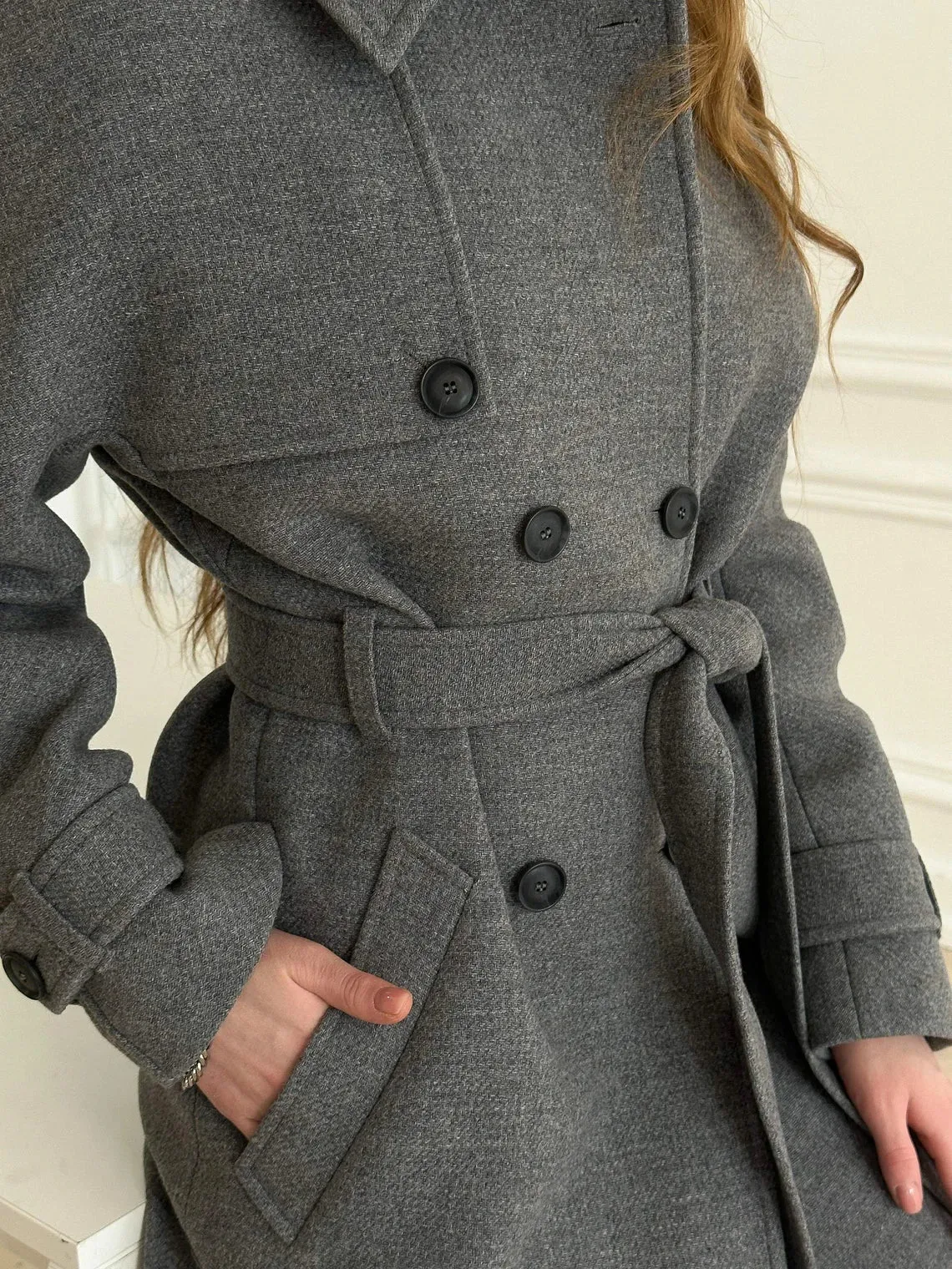 Gray wool trench coat