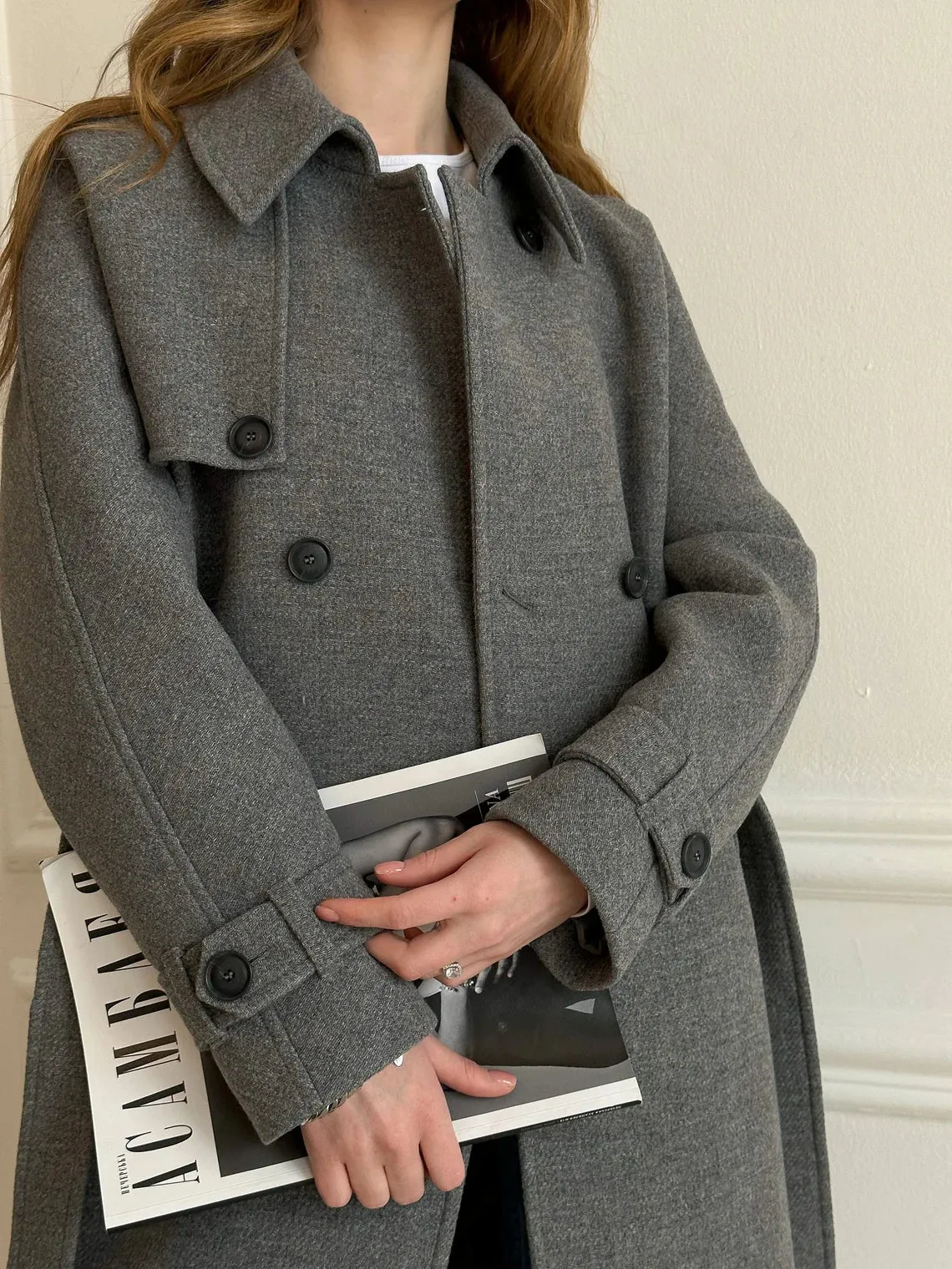 Gray wool trench coat