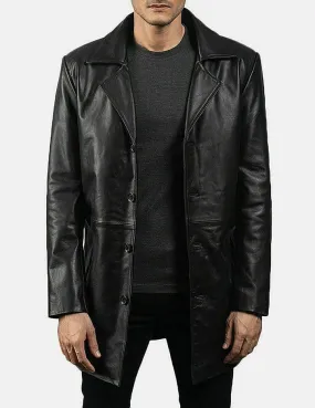 Handmade Black Leather Trench Coat For Men's