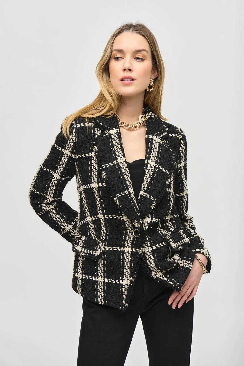 JOSEPH RIBKOFF | Plaid Bouclé Blazer With Pockets 243960