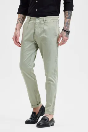 Light Green Slim Fit Pleated Trousers