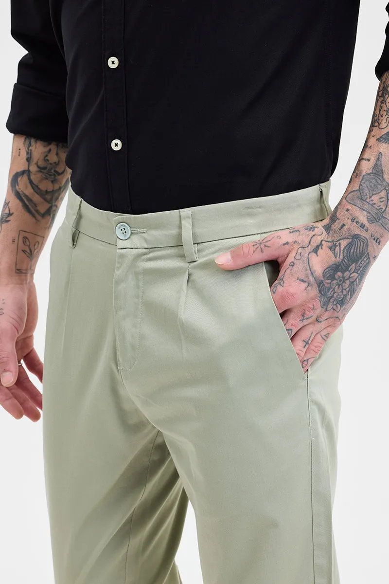 Light Green Slim Fit Pleated Trousers