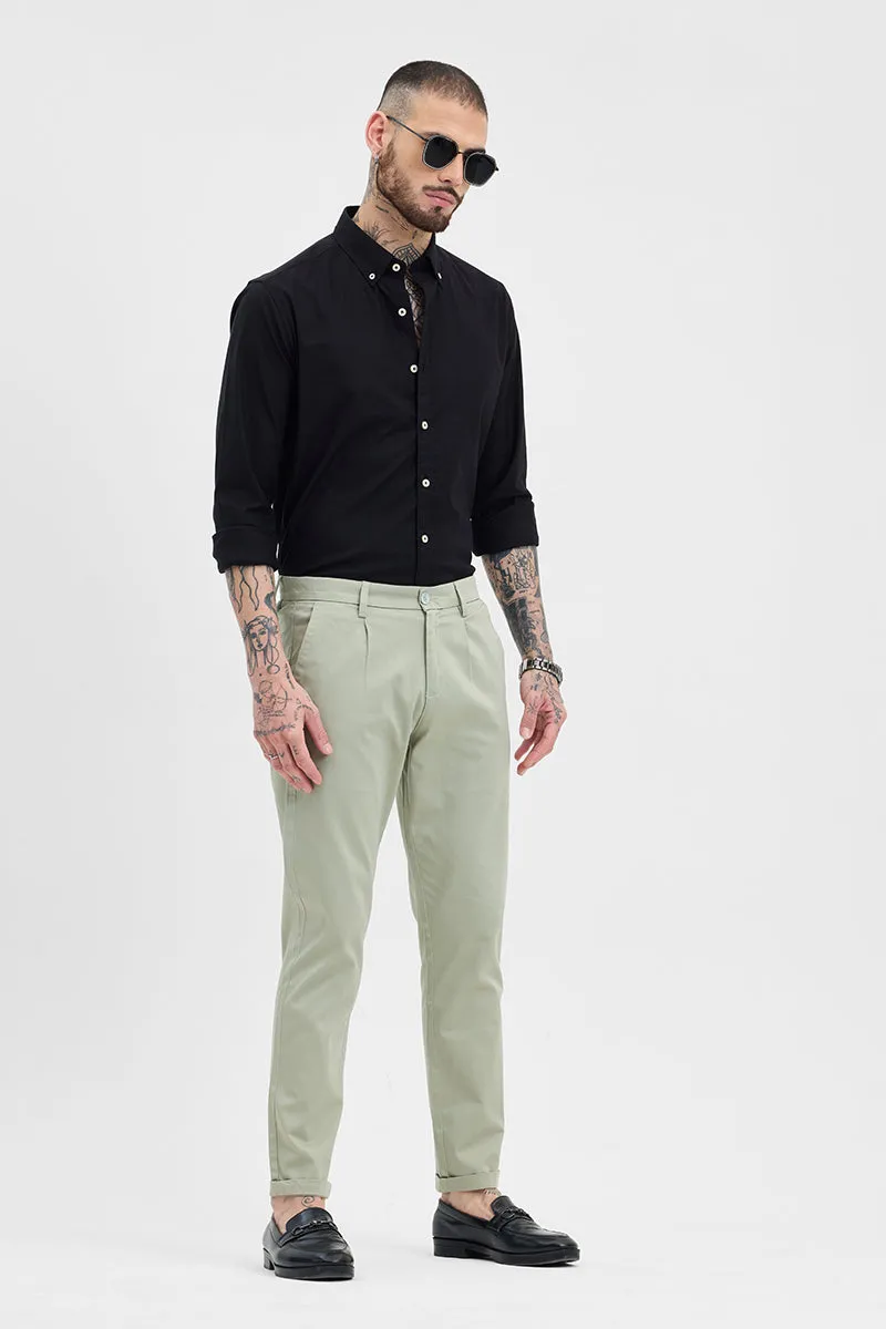 Light Green Slim Fit Pleated Trousers