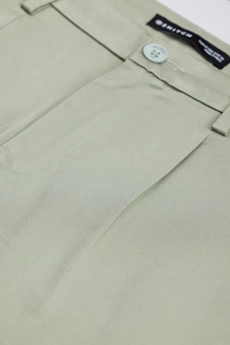 Light Green Slim Fit Pleated Trousers