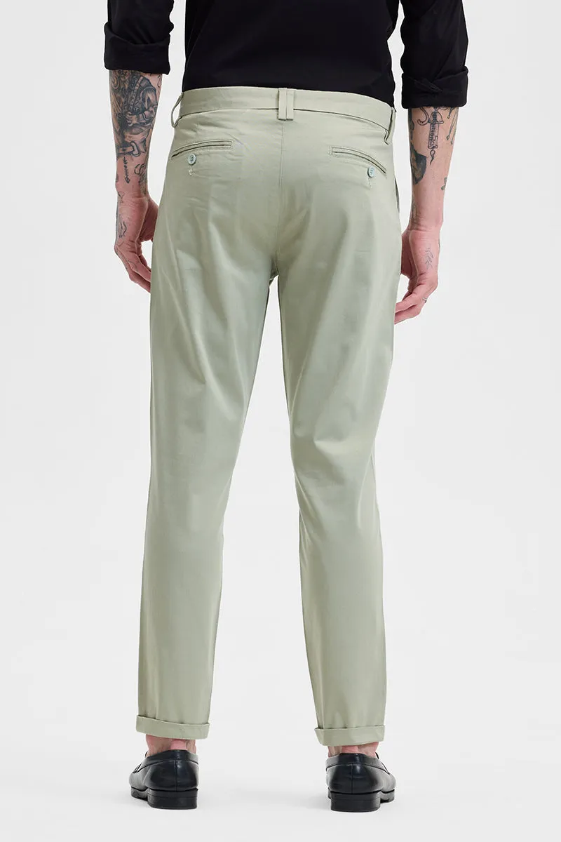 Light Green Slim Fit Pleated Trousers