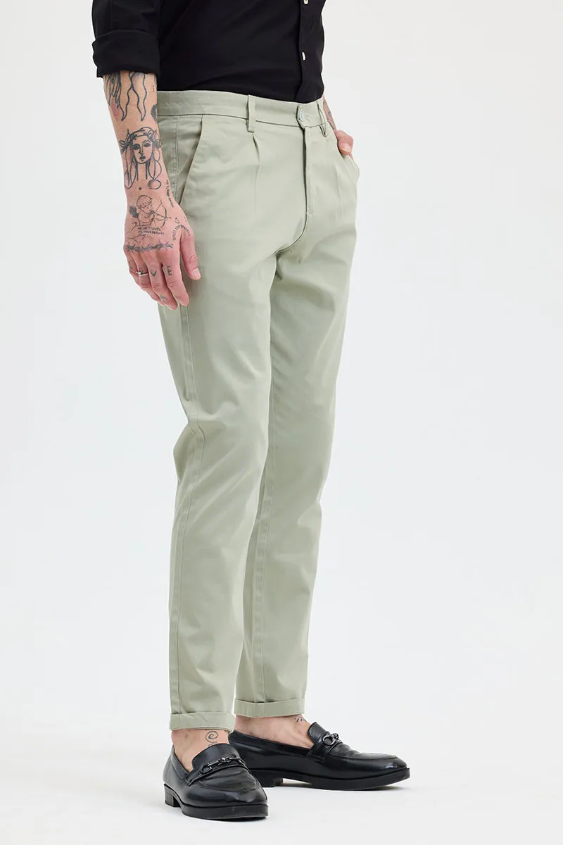 Light Green Slim Fit Pleated Trousers