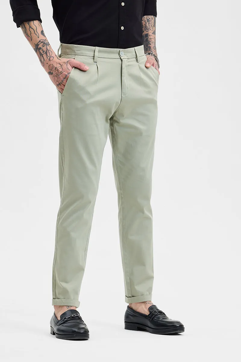 Light Green Slim Fit Pleated Trousers